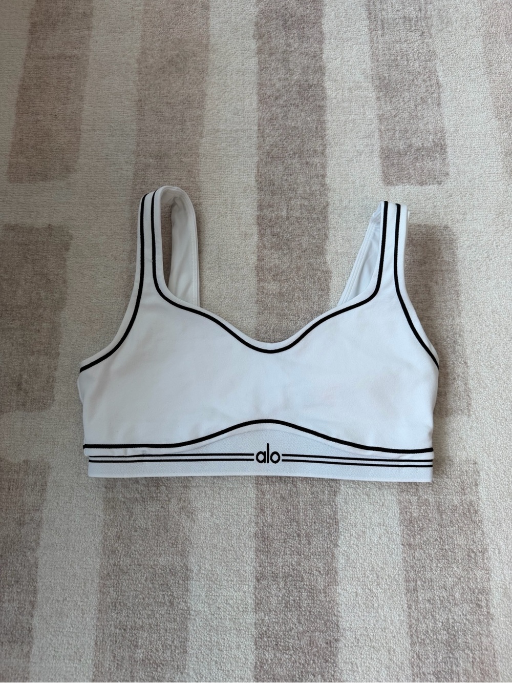 ALO Yoga White Sports Bra with Black Trim